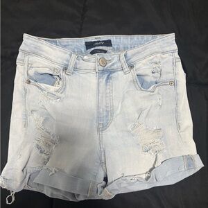 Light Blue Distressed Denim Shorts